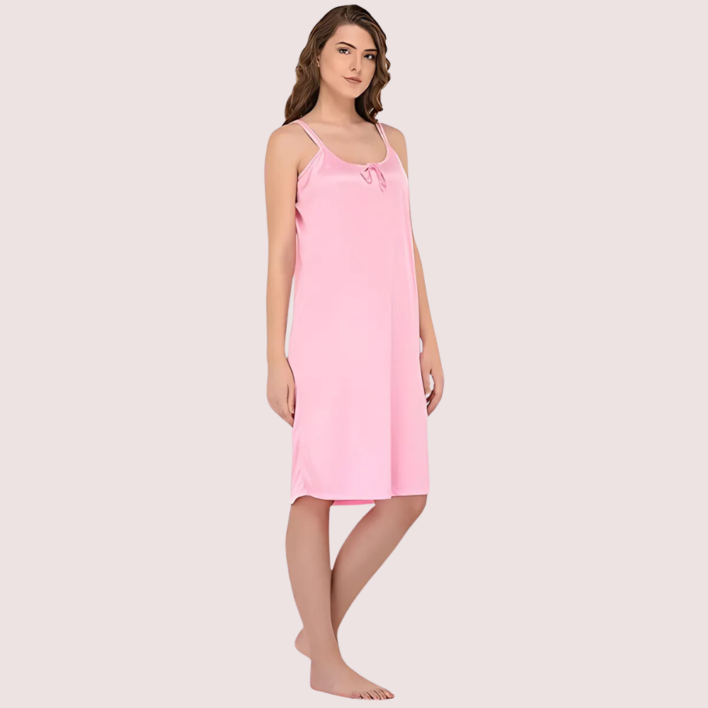 Stylish Knee-Length Pink Satin Nighty