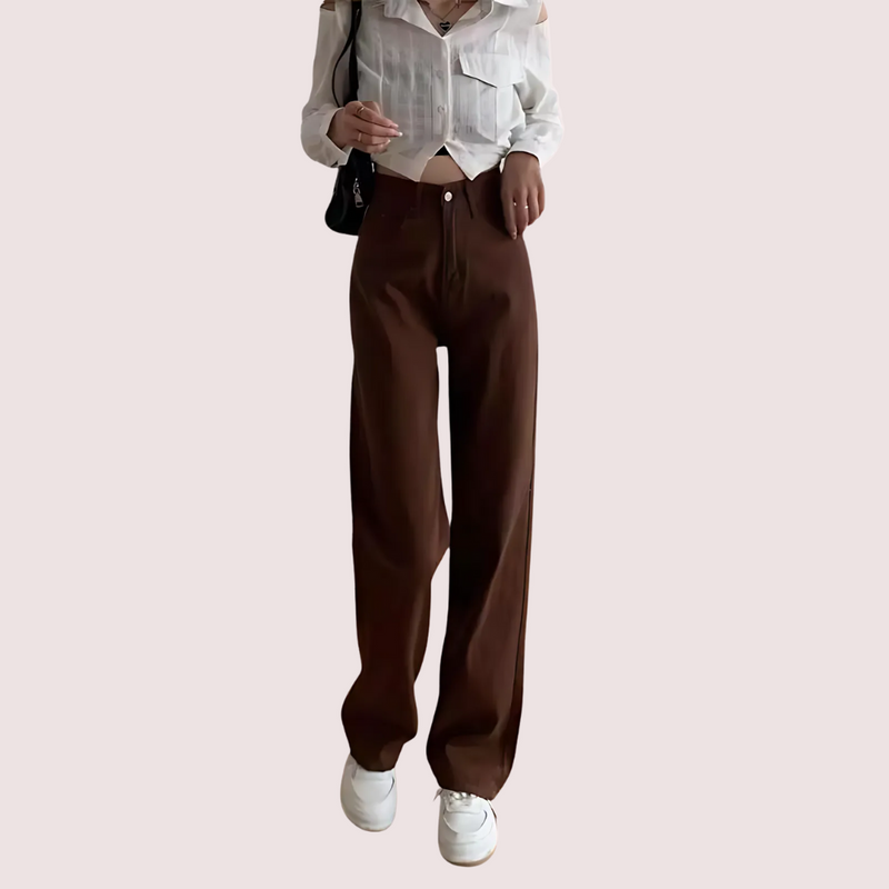 Women's Brown High Rise Wide Leg Loose Denim Jeans